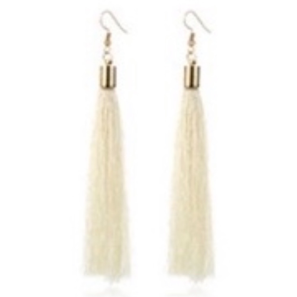 New White Antho Tassel Earrings